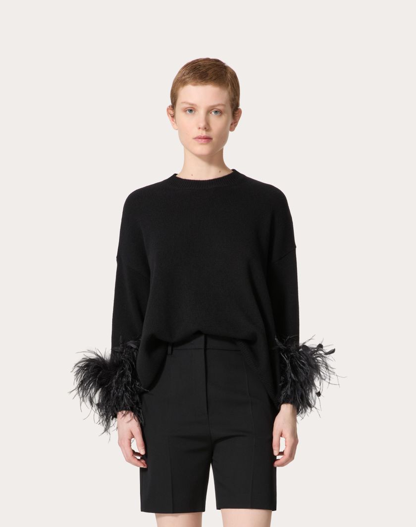Valentino Handbags Maglia In Lana Con Piume per Donna in Nero | Valentino IT In Linea