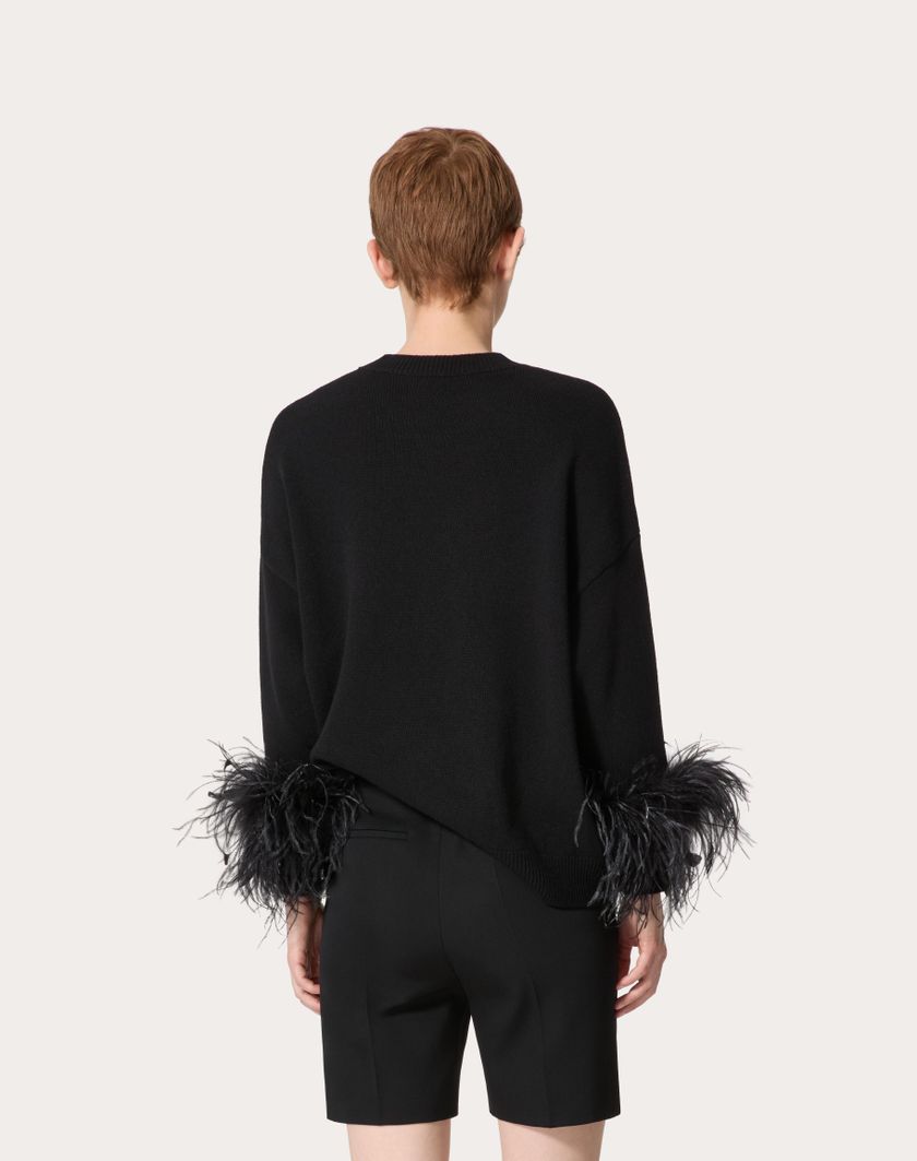 Valentino Handbags Maglia In Lana Con Piume per Donna in Nero | Valentino IT In Linea