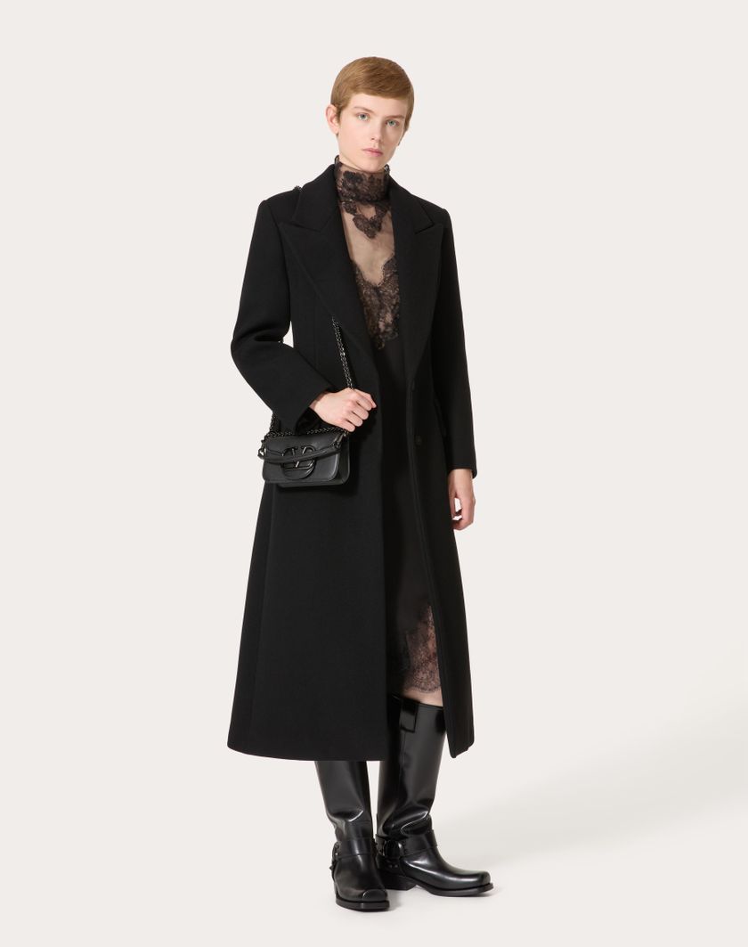 Valentino Handbags Cappotto In Compact Coat per Donna in Nero | Valentino IT Pezzi Unici