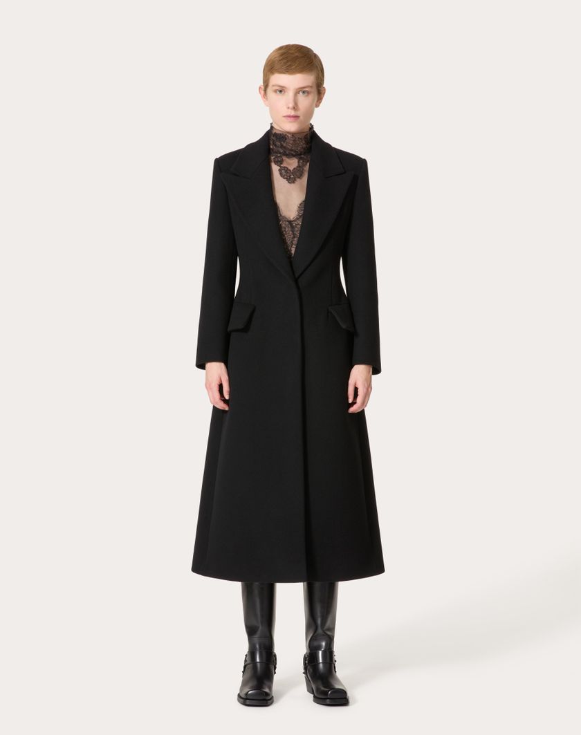 Valentino Handbags Cappotto In Compact Coat per Donna in Nero | Valentino IT Pezzi Unici