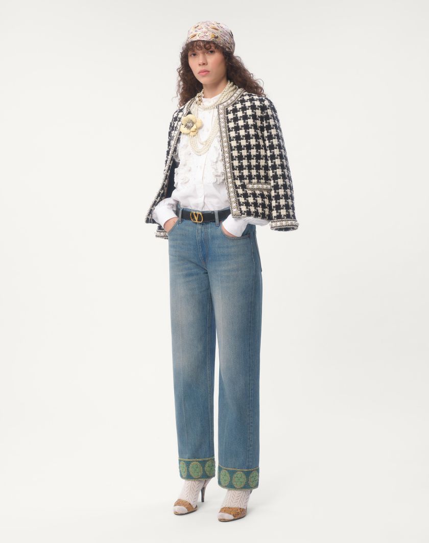 Valentino Handbags Pantaloni In Denim Con Bordi In Jacquard per Donna in Denim | Valentino IT Acquista Ora