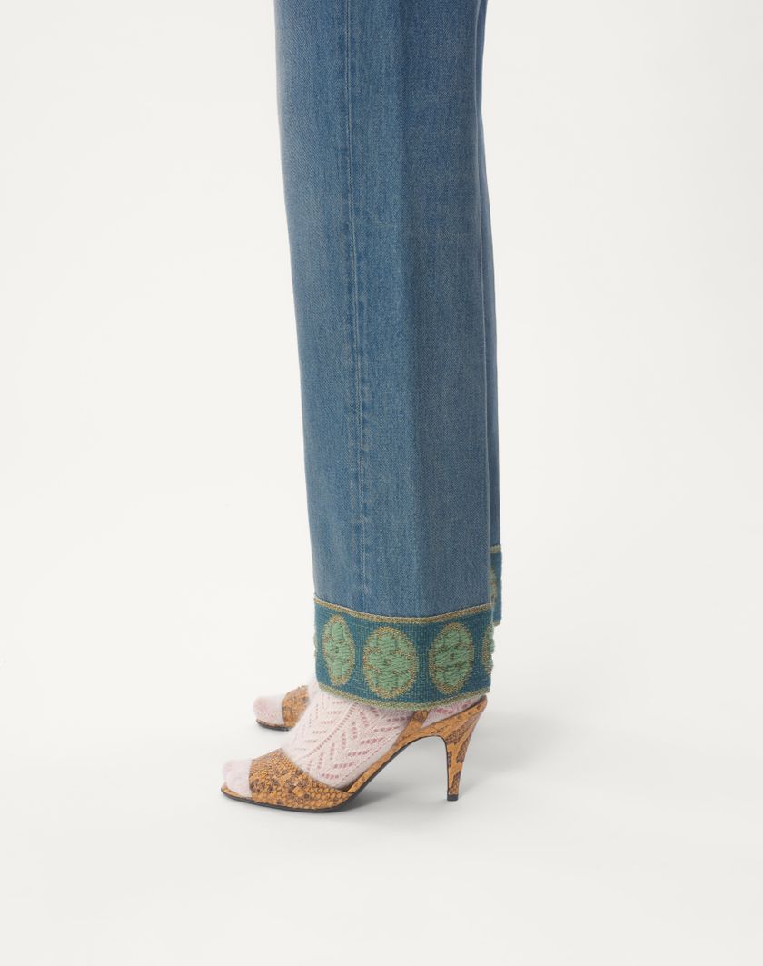 Valentino Handbags Pantaloni In Denim Con Bordi In Jacquard per Donna in Denim | Valentino IT Acquista Ora