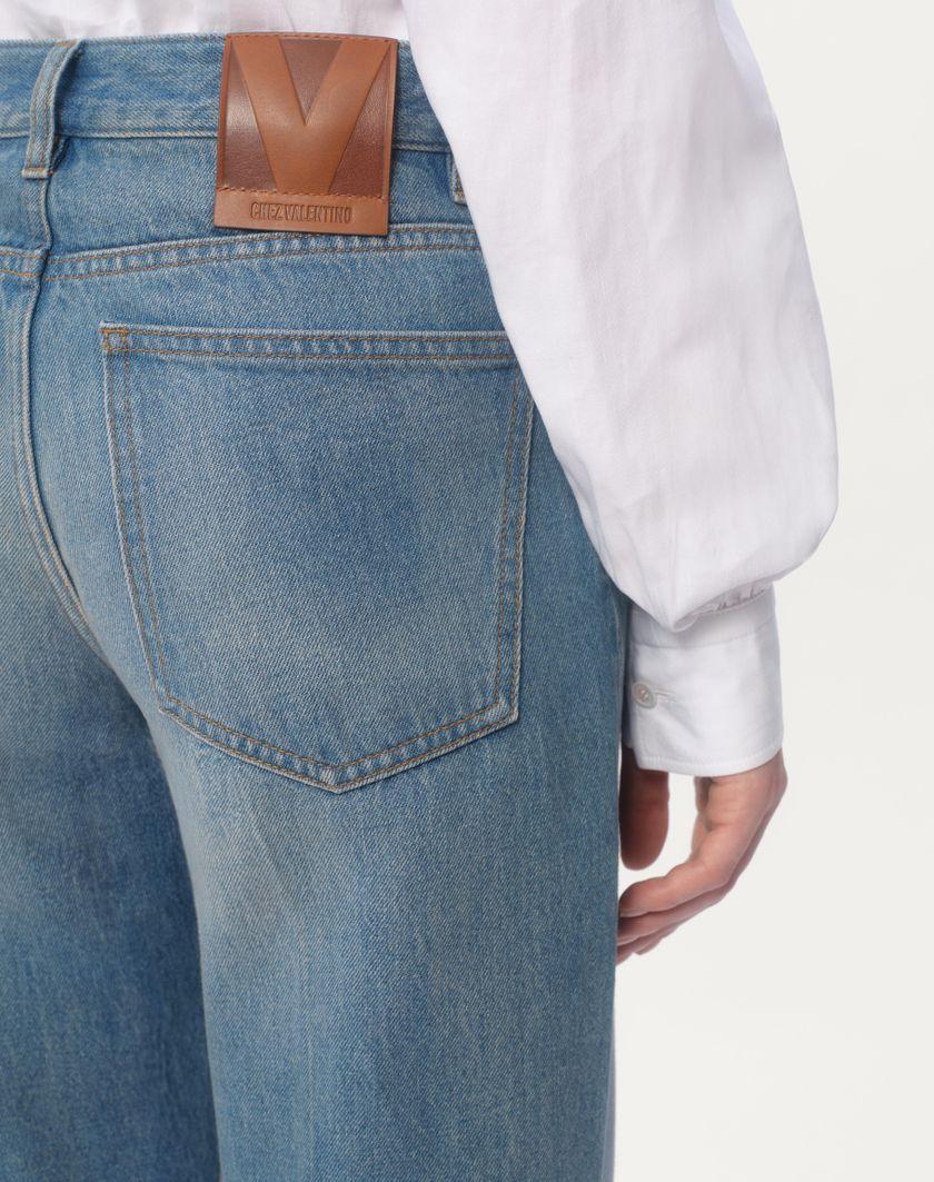Valentino Handbags Pantaloni In Denim Con Bordi In Jacquard per Donna in Denim | Valentino IT Acquista Ora
