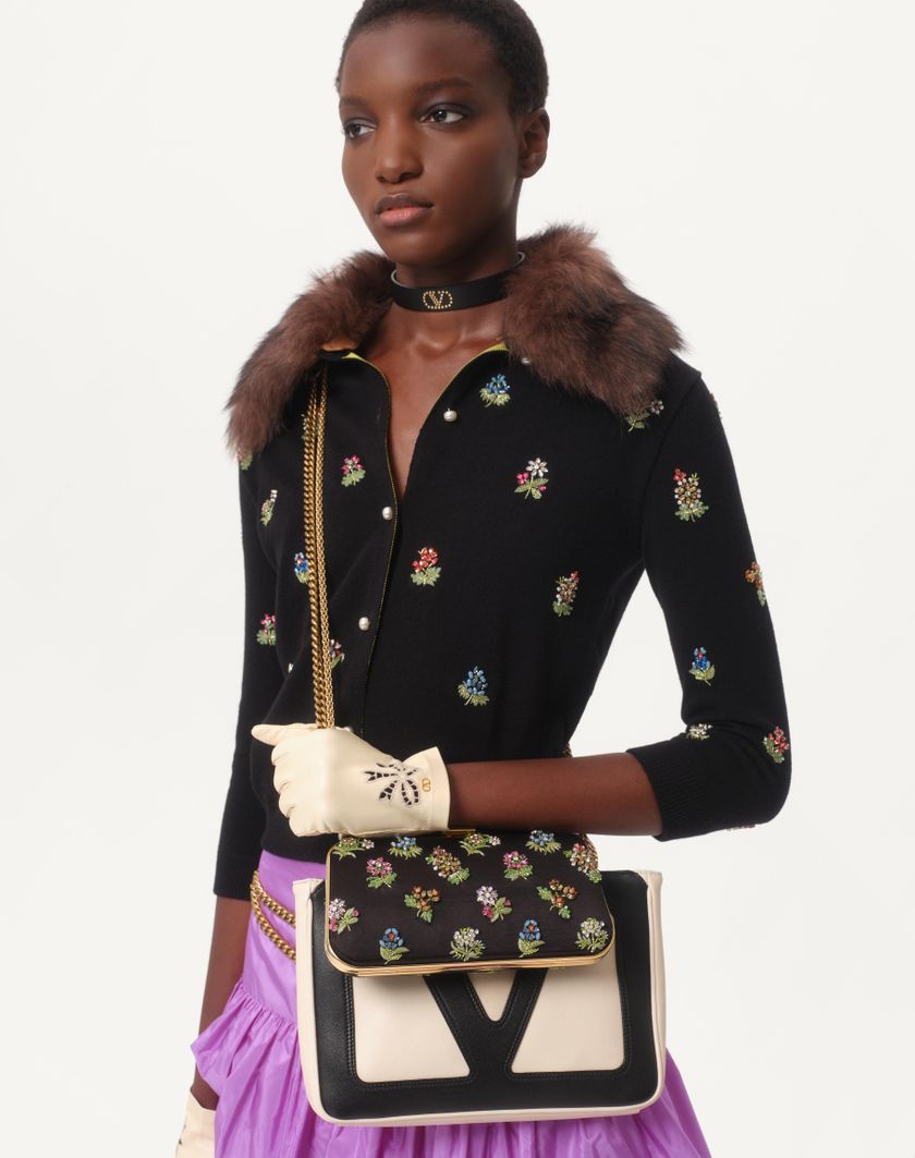 Valentino Handbags Cardigan In Lana Ricamato per Donna in Nero | Valentino IT Prezzo Ridotto