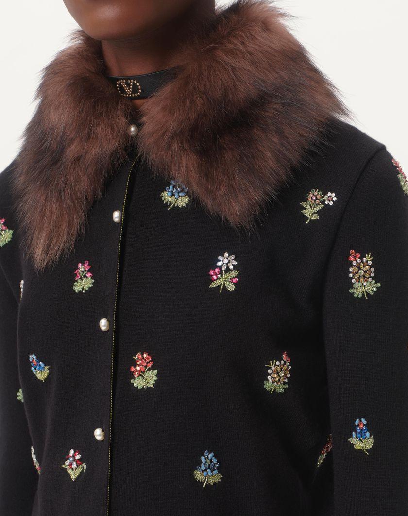 Valentino Handbags Cardigan In Lana Ricamato per Donna in Nero | Valentino IT Prezzo Ridotto