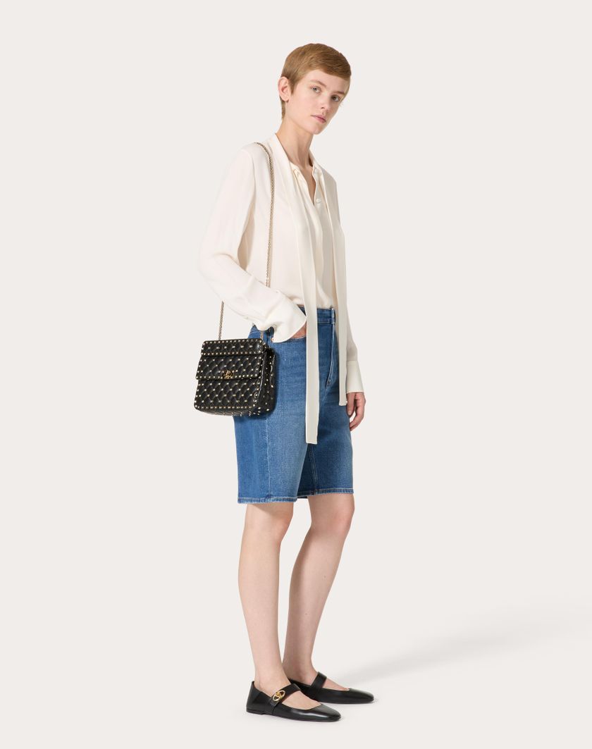Valentino Handbags Borsa Media Rockstud Spike In Nappa per Donna in Nero | Valentino IT In Linea