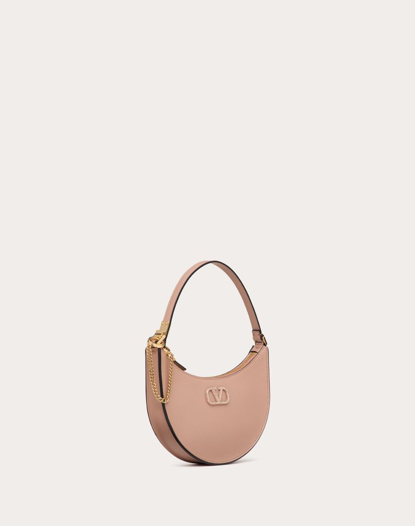 Valentino Handbags Mini Hobo Vlogo Signature In Vitello Con Logo Gioiello per Donna in Rose Cannelle | Valentino IT Pezzi Unici