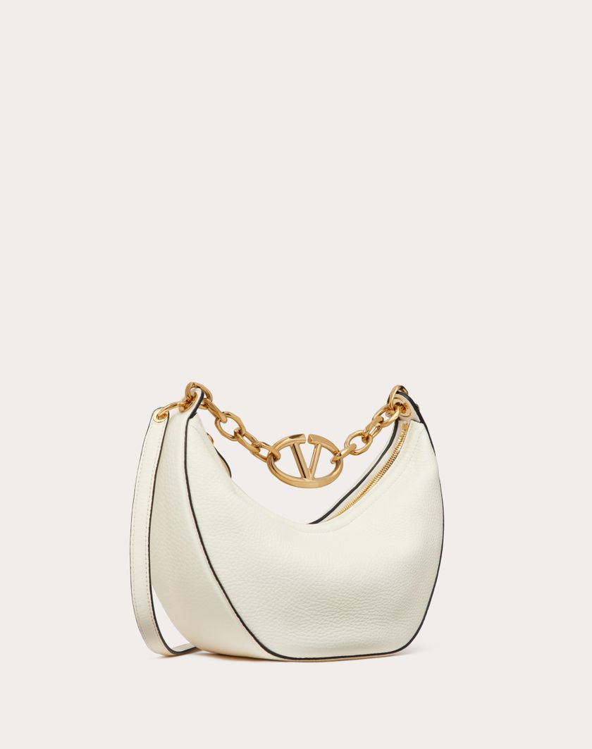 Valentino Handbags Hobo Piccola Vlogo Moon Bag In Vitello Granato Con Catena per Donna in Nero | Valentino IT Promozione Limitata