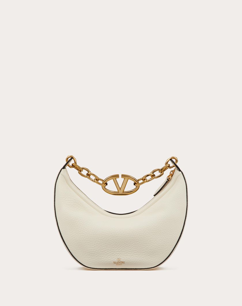 Valentino Handbags Hobo Piccola Vlogo Moon Bag In Vitello Granato Con Catena per Donna in Nero | Valentino IT Promozione Limitata