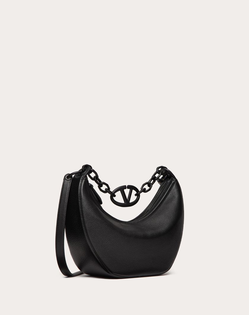 Valentino Handbags Hobo Piccola Vlogo Moon Bag In Vitello Granato Con Catena per Donna in Nero | Valentino IT Affare Del Giorno