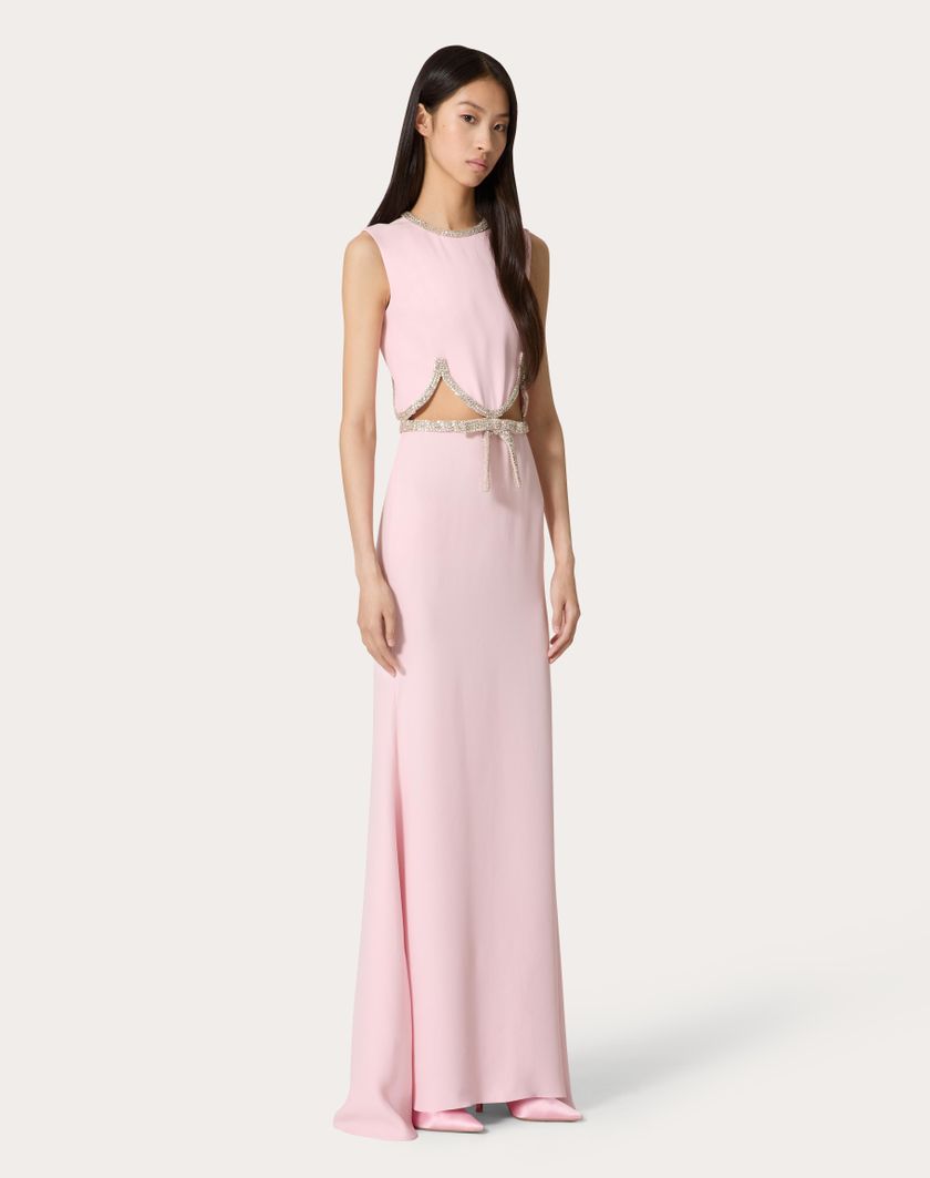 Valentino Handbags Abito Da Sera In Cady Couture Ricamato per Donna in Comfit | Valentino IT In Vendita