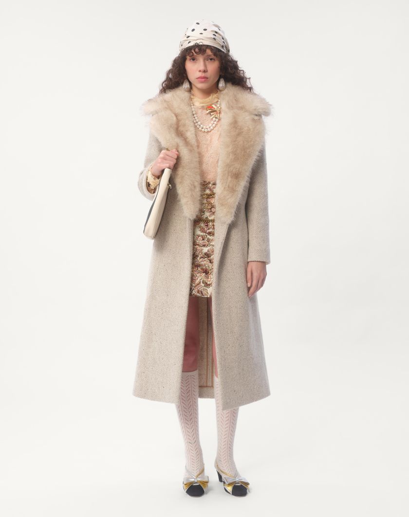 Valentino Handbags Cappotto In Textured Wool per Donna in Cammello/avorio | Valentino IT I Più Venduti