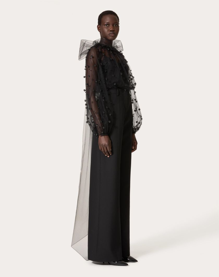 Valentino Handbags Top In Tulle Illusione Ricamata per Donna in Nero | Valentino IT Qualità Garantita