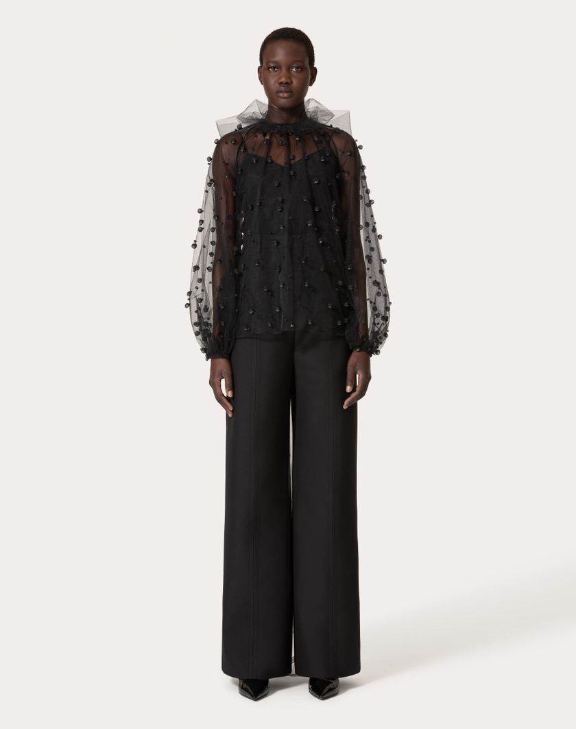 Valentino Handbags Top In Tulle Illusione Ricamata per Donna in Nero | Valentino IT Qualità Garantita