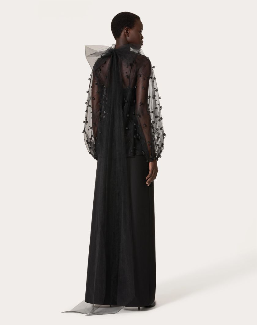 Valentino Handbags Top In Tulle Illusione Ricamata per Donna in Nero | Valentino IT Qualità Garantita