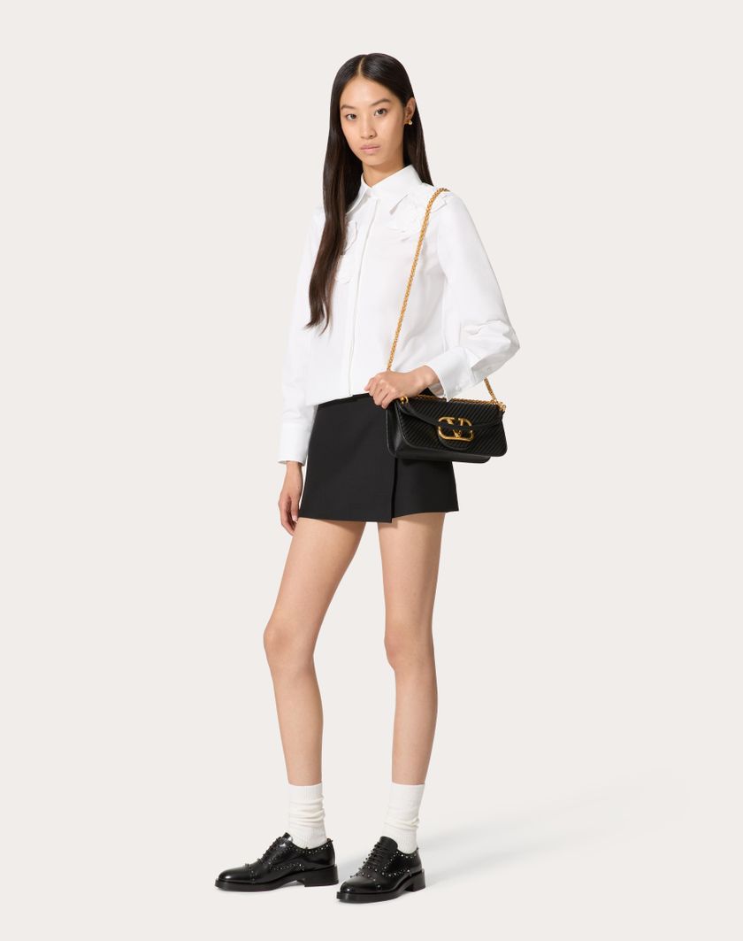 Valentino Handbags Camicia In Compact Popeline Ricamata per Donna in Bianco | Valentino IT Offerte esclusive