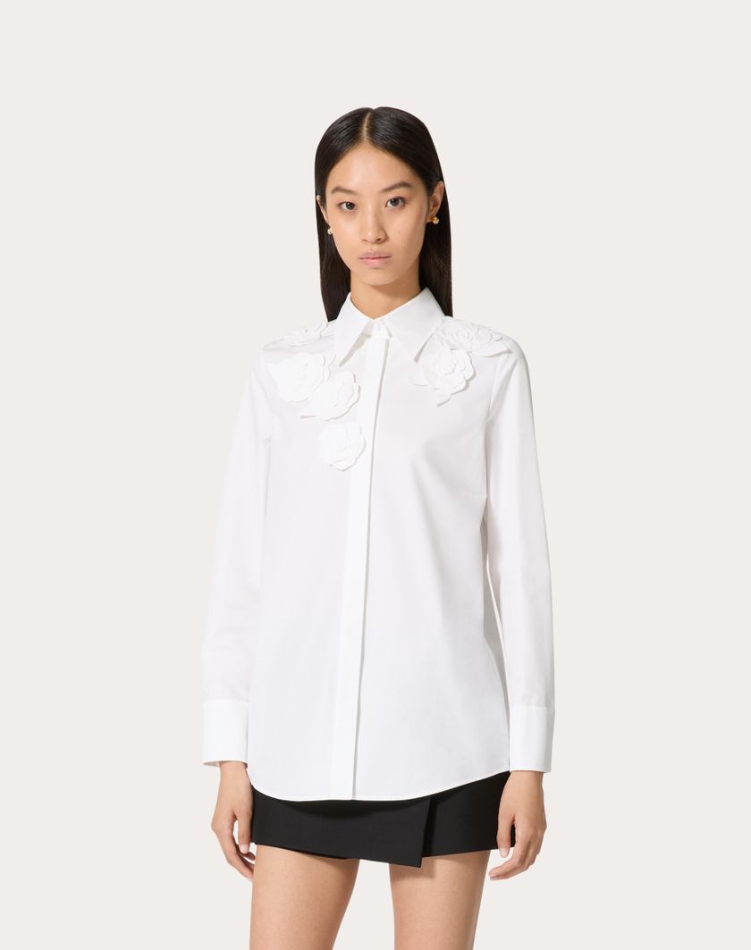 Valentino Handbags Camicia In Compact Popeline Ricamata per Donna in Bianco | Valentino IT Offerte esclusive