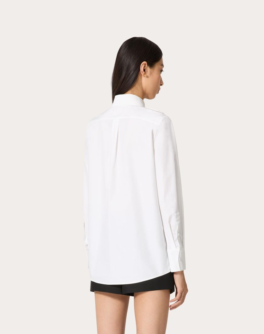 Valentino Handbags Camicia In Compact Popeline Ricamata per Donna in Bianco | Valentino IT Offerte esclusive