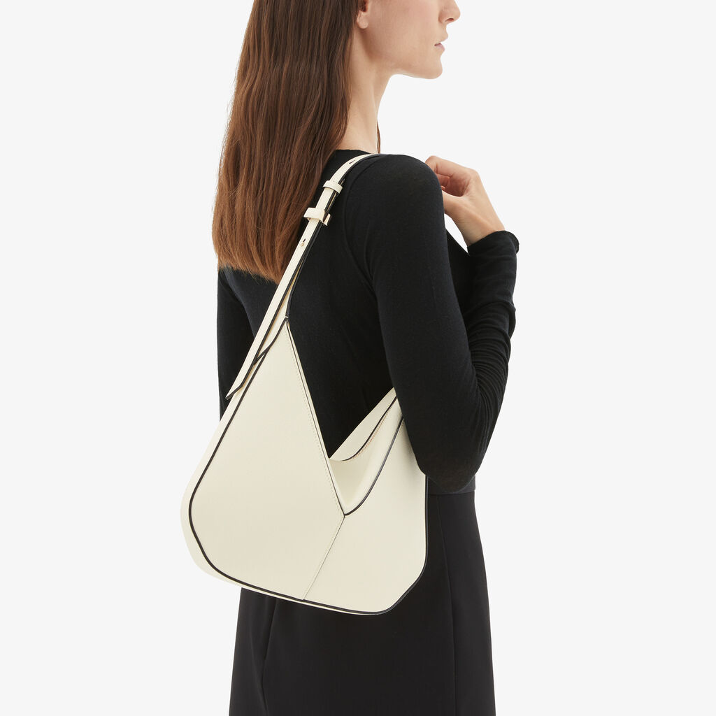 Valextra Borsa Hobo Vivi Mini | Pelle di vitello Millepunte Soft | Bianco Pergamena | Valextra Moda