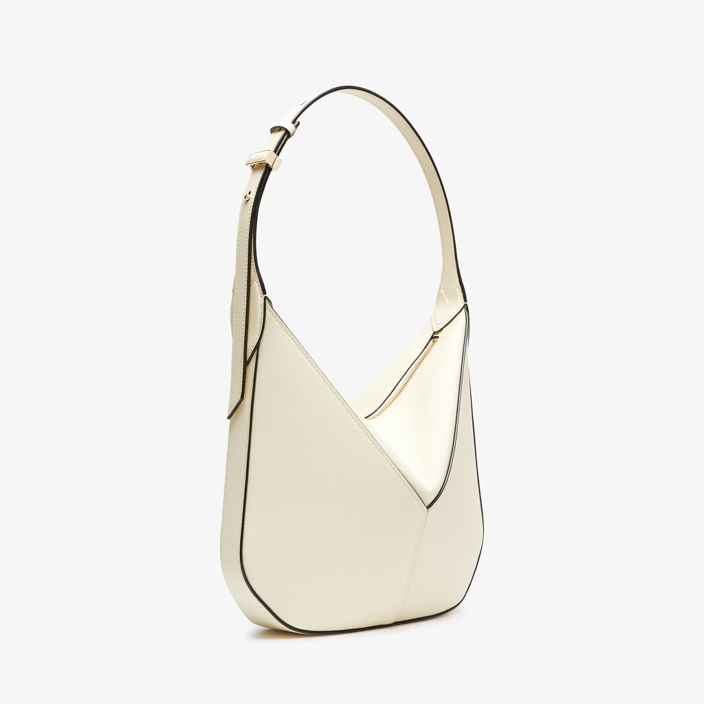 Valextra Borsa Hobo Vivi Mini | Pelle di vitello Millepunte Soft | Bianco Pergamena | Valextra Moda
