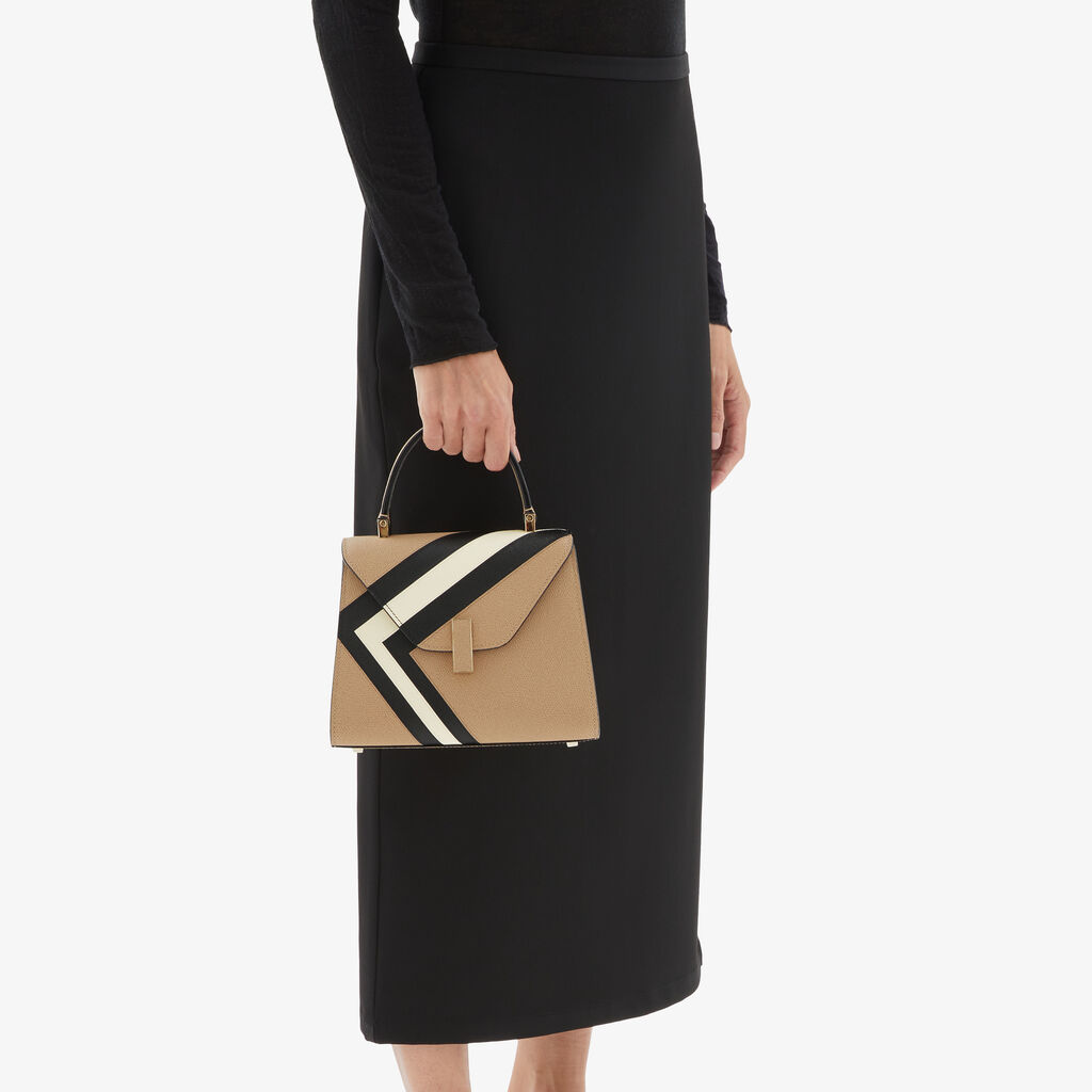 Valextra Borsa a mano da Donna Mini in Pelle Beige e Nera | Valextra Iside Pezzi Unici
