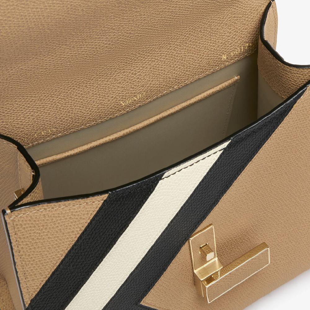 Valextra Borsa a mano da Donna Mini in Pelle Beige e Nera | Valextra Iside Pezzi Unici