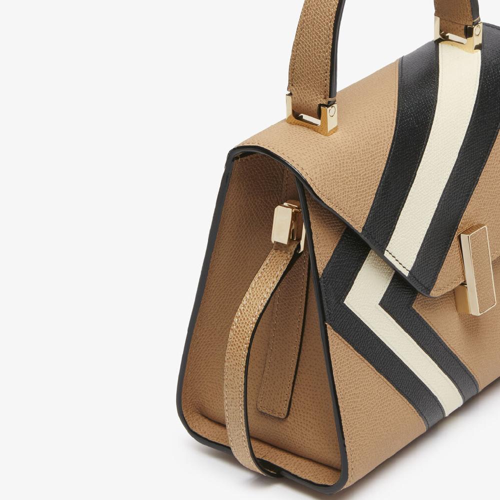 Valextra Borsa a mano da Donna Mini in Pelle Beige e Nera | Valextra Iside Pezzi Unici