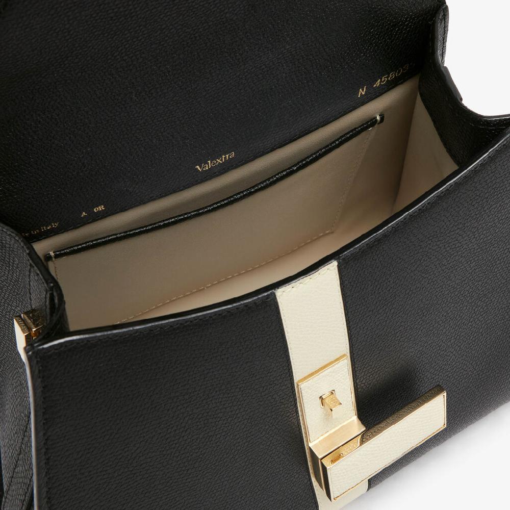 Valextra Borsetta a mano Donna Pelle intarsia Nera e Bianca | Valextra Iside Soddisfazione Garantita