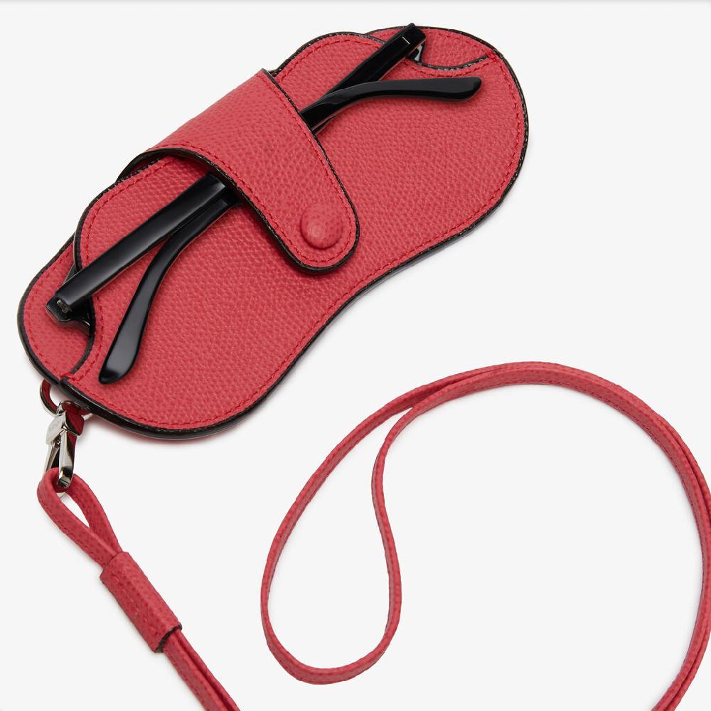 Valextra Porta Occhiali Con Tracolla | Pelle di vitello Millepunte | Rosa Fragola | Valextra Italia