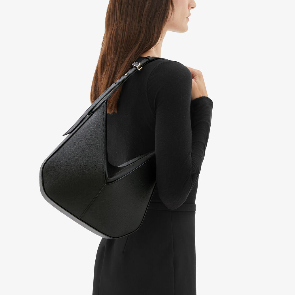 Valextra Borsa Hobo Vivi Mini | Pelle di vitello Millepunte Soft | Nero | Valextra Qualità Garantita