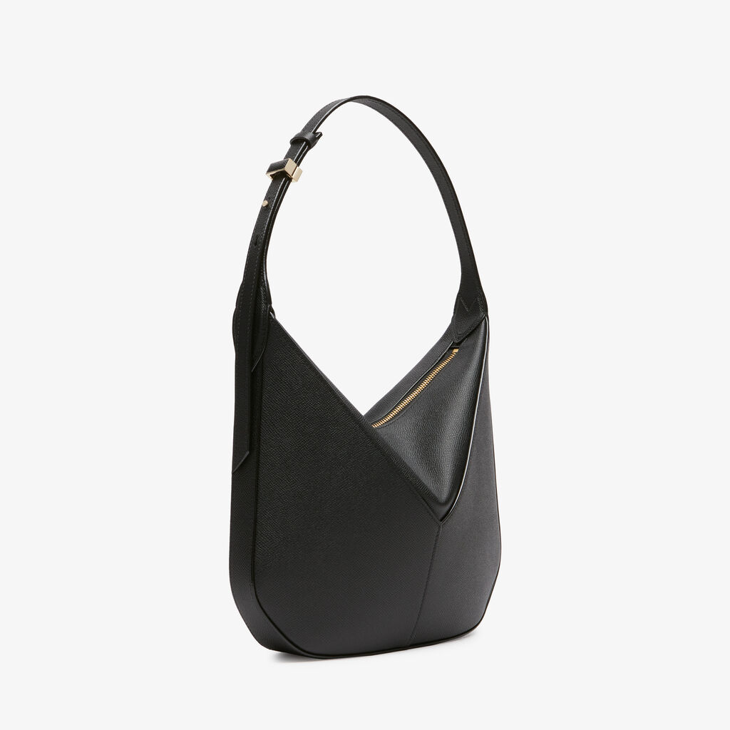 Valextra Borsa Hobo Vivi Mini | Pelle di vitello Millepunte Soft | Nero | Valextra Qualità Garantita