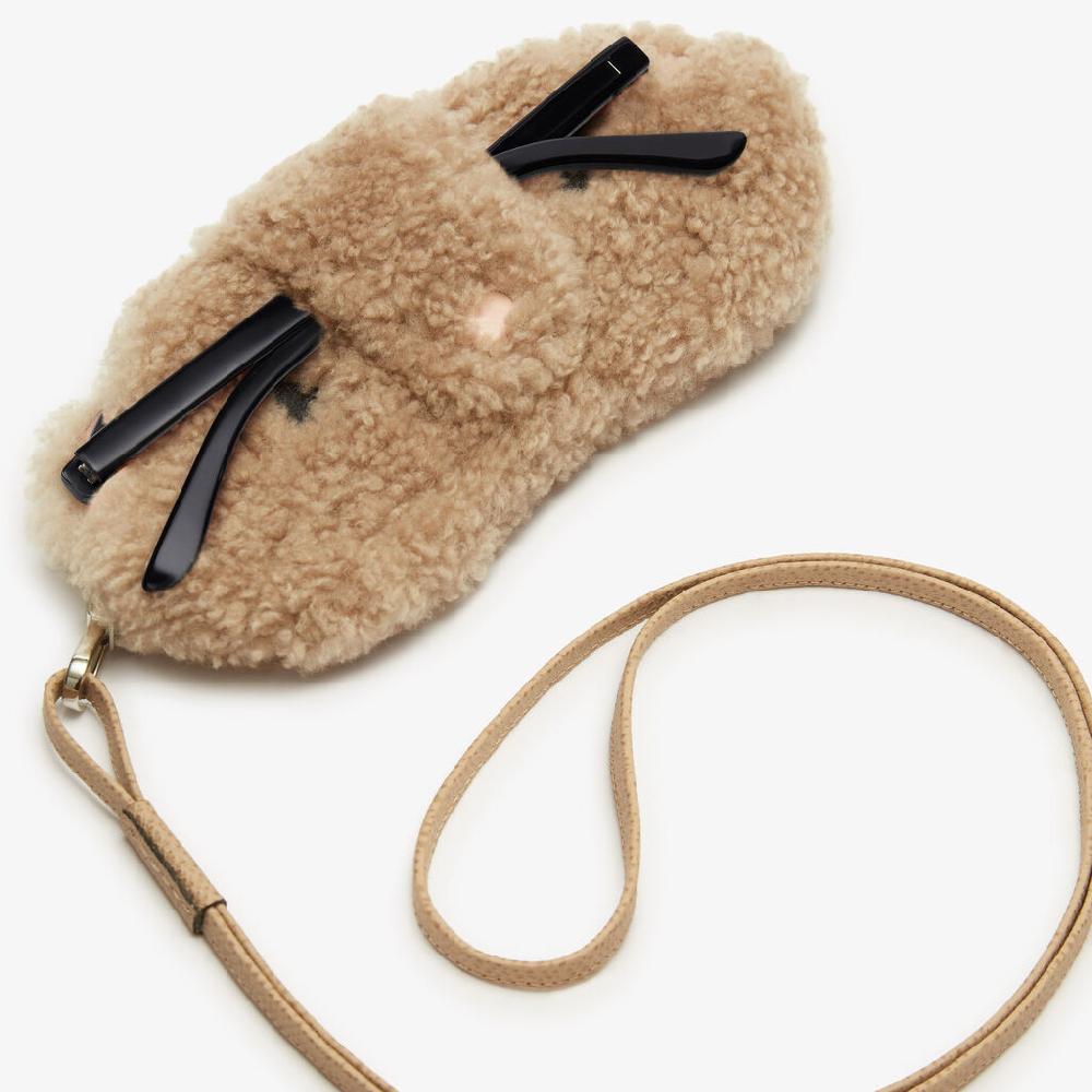 Valextra Custodia per occhiali Orso di Lusso in Shearling Beige Economico