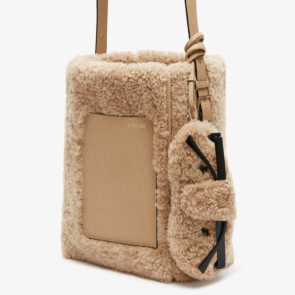 Valextra Custodia per occhiali Orso di Lusso in Shearling Beige Economico