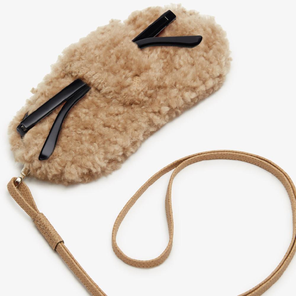 Valextra Custodia porta occhiali di Lusso in Shearling Beige Italy
