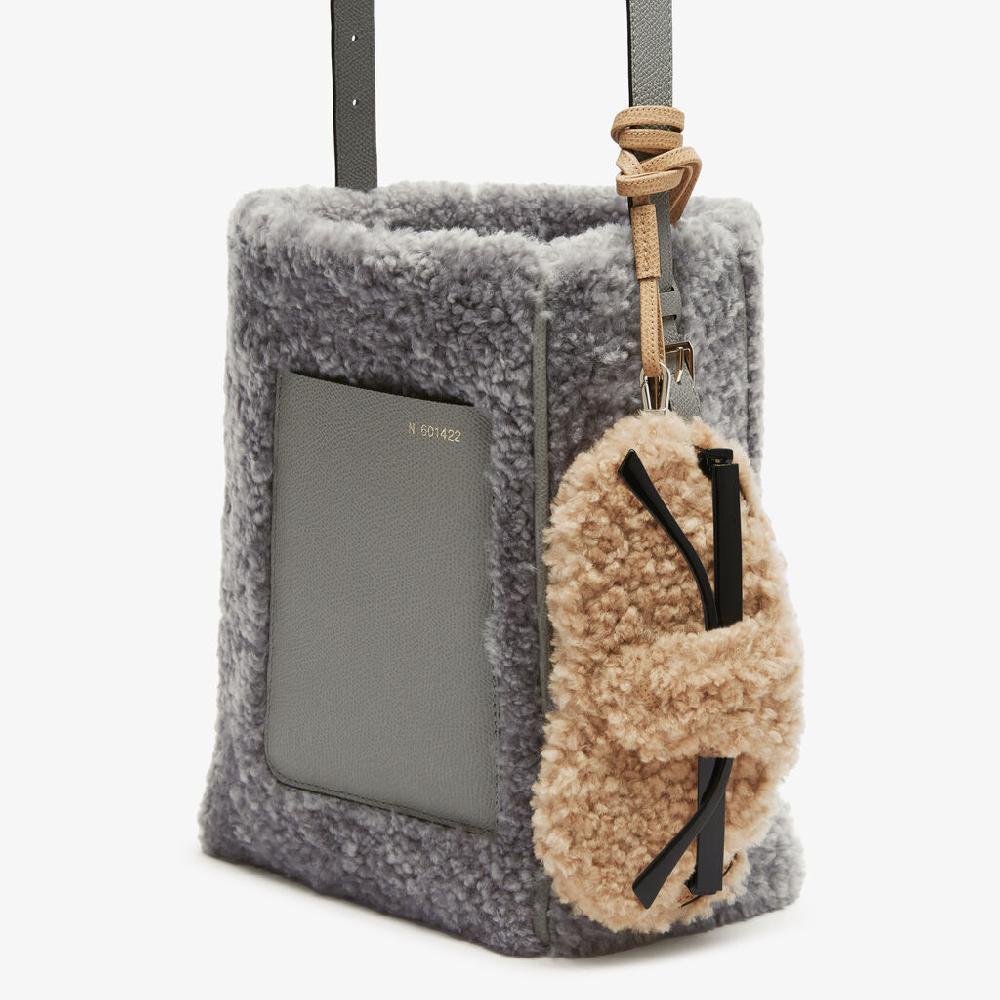 Valextra Custodia porta occhiali di Lusso in Shearling Beige Italy