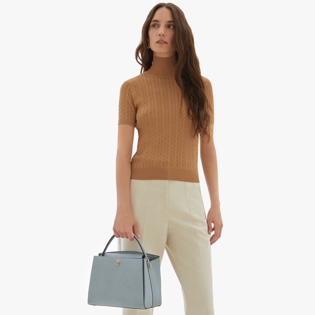 Valextra Valextra Brera: Borsa a mano Media in Pelle Blu Qualità
