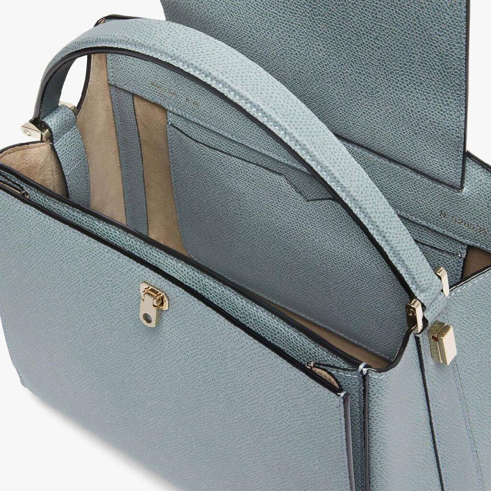 Valextra Valextra Brera: Borsa a mano Media in Pelle Blu Qualità