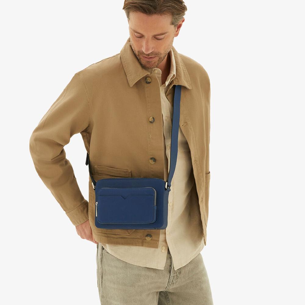 Valextra Borsa reporter da Uomo in Pelle Blu Zaffiro | Valextra V-Line Consegna Veloce