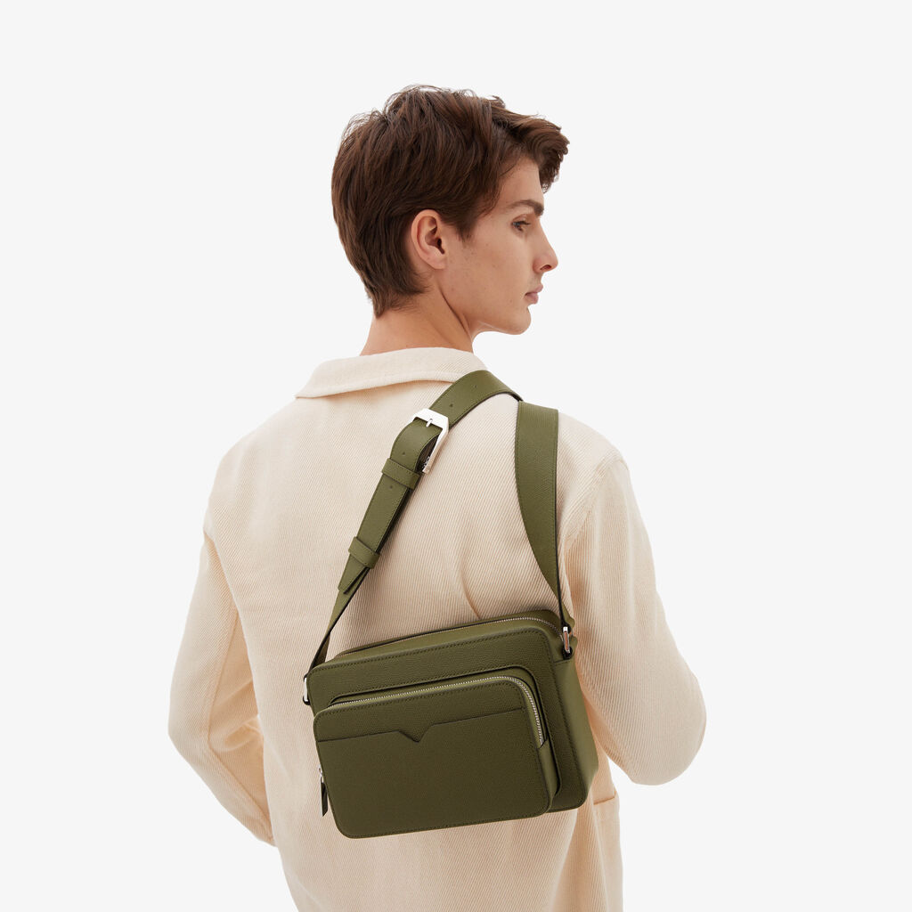 Valextra Borsa a tracolla da Uomo Verde Militare | Valextra V-Line Shopping Online