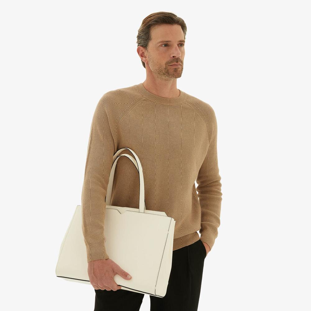 Valextra Shopping bag orizzontale da Uomo in Pelle Bianca | Valextra V-Line Offerta
