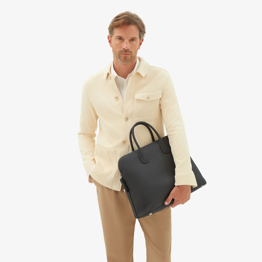 Valextra Tote bag con tracolla in Pelle Grigia | Valextra My Logo Nuovo