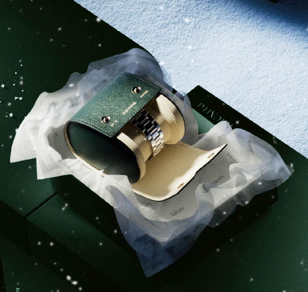 Valextra Porta orologio singolo di Lusso in Pelle Verde | Valextra V-Line Qualità