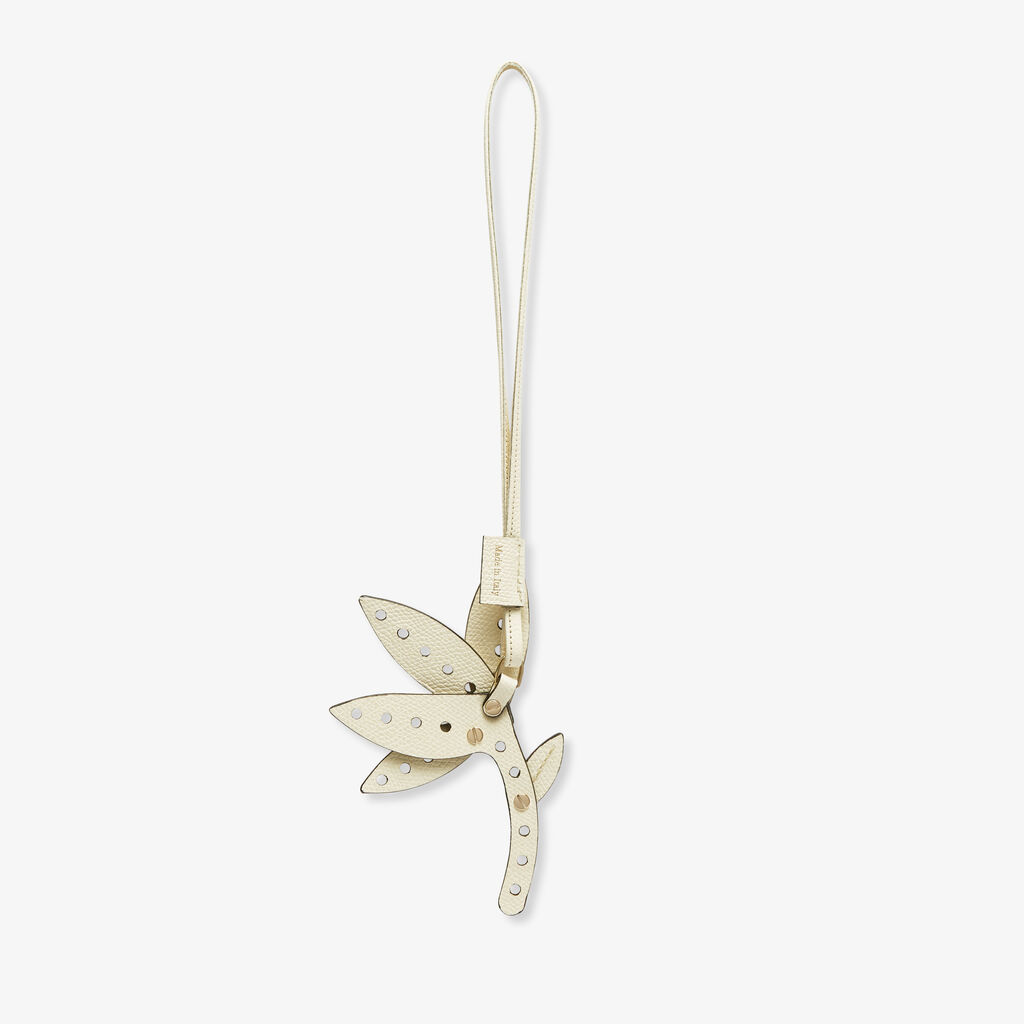 Valextra Charm Engineering Beauty Fiore | Pelle di vitello Millepunte | Bianco Pergamena | Valextra Spedizione Gratuita