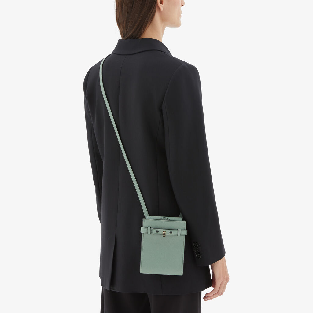Valextra Borsa a Tracolla Brera B-Tracollina Slim Micro | Pelle di vitello Millepunte | Verde Eucalipto | Valextra Promozione Limitata