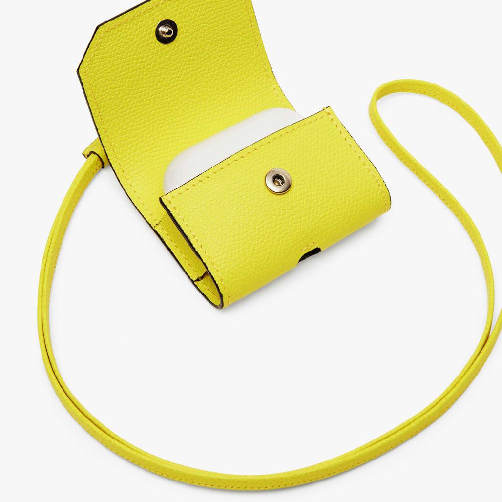 Valextra Porta Airpods Pro con Tracolla in Pelle Gialla Lime | Valextra Fino Al -60%