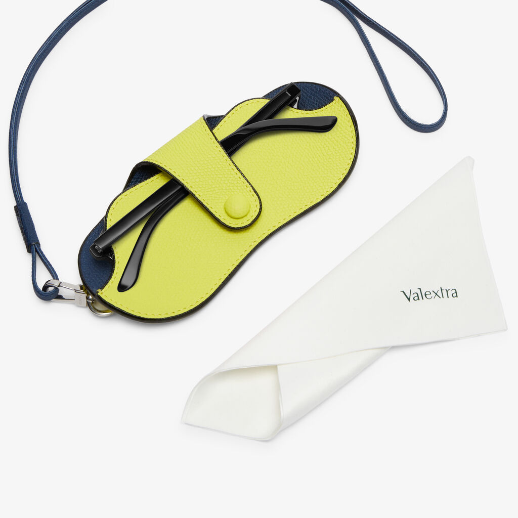 Valextra Custodia occhiali di Lusso in Pelle Gialla lime e Blu | Valextra Affare Del Giorno