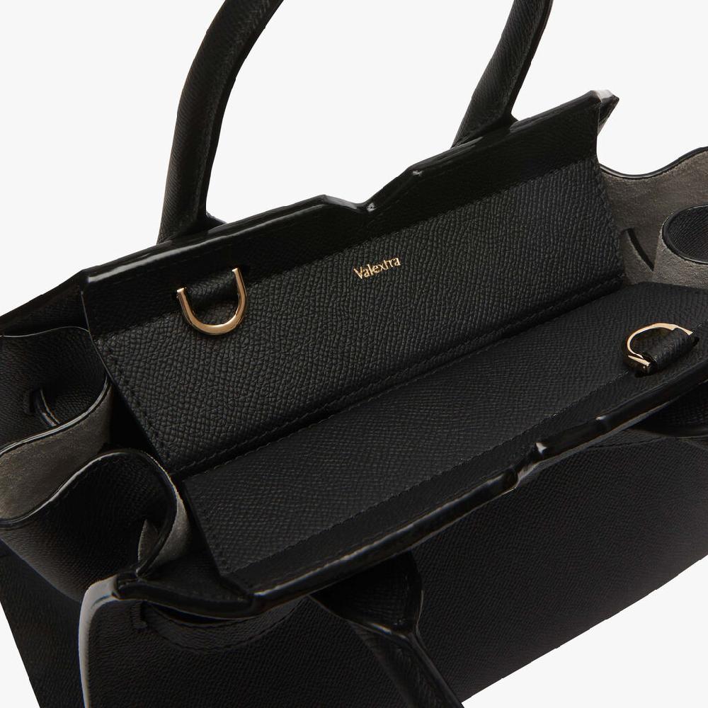 Valextra Borsetta a mano da Donna in Pelle Nera di Lusso | Valextra Presa