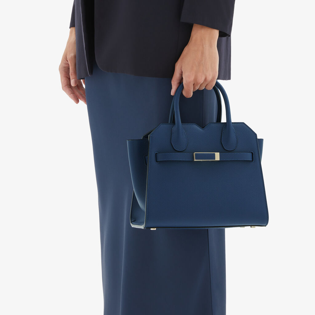 Valextra Borsa due manici da Donna di Lusso in Pelle Blu Zaffiro | Valextra Economico