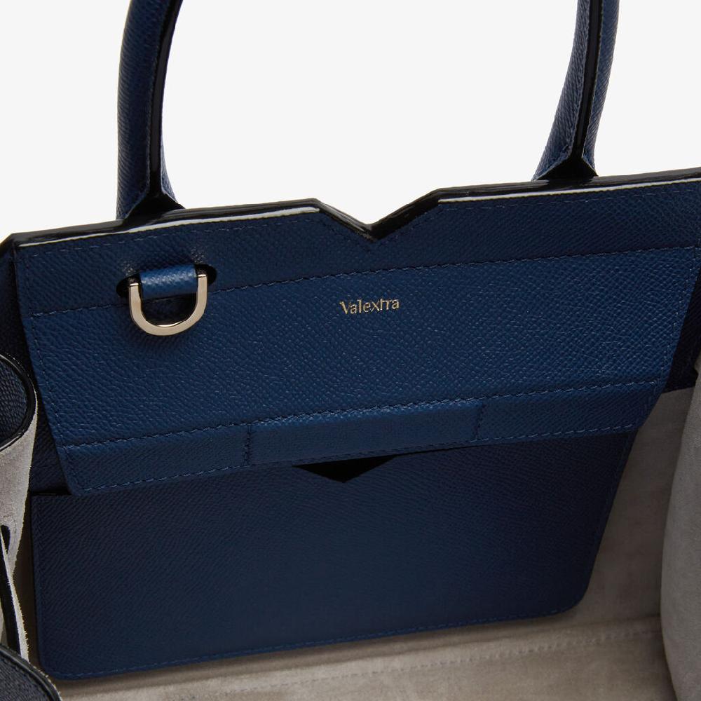 Valextra Borsa due manici da Donna di Lusso in Pelle Blu Zaffiro | Valextra Economico