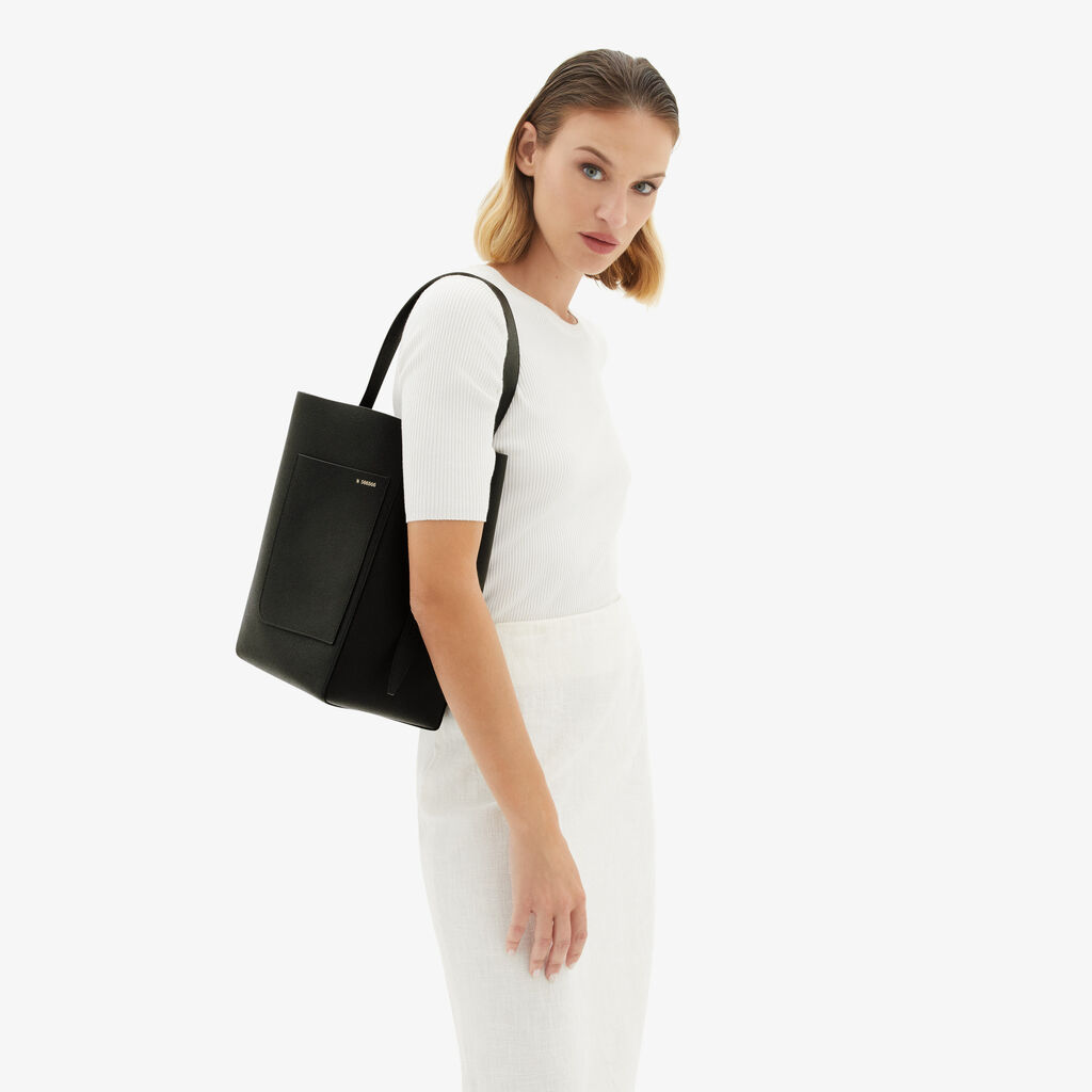 Valextra Borsa a secchiello da Donna in Media Pelle Nera | Valextra Soft Online